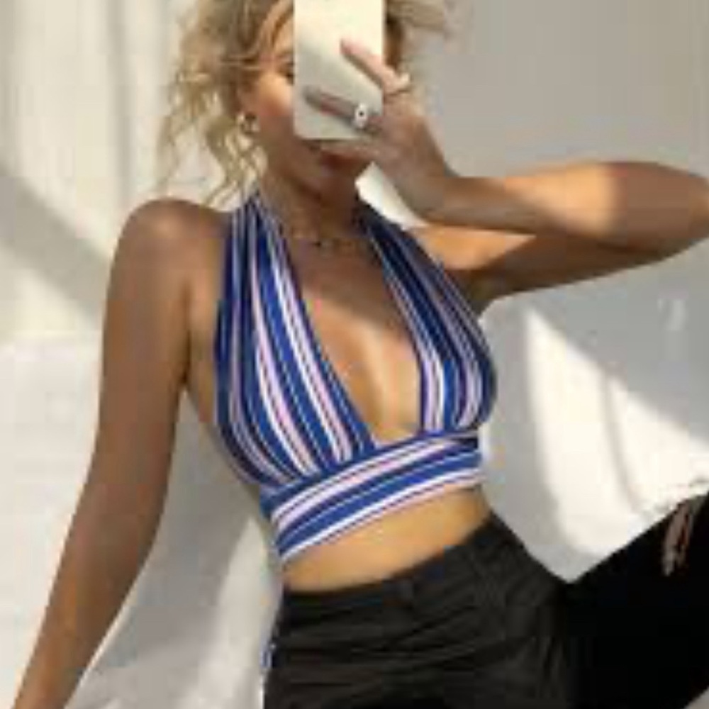 Striped Cropped Halter Tank - Picture 4 of 4